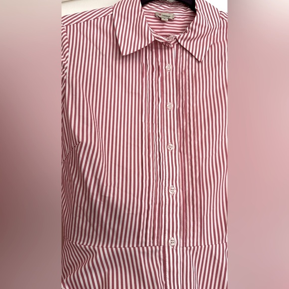 Cremieux Red and White Stripe Pin-tuck Button Down Shirt Dress 4 - Picture 4 of 9